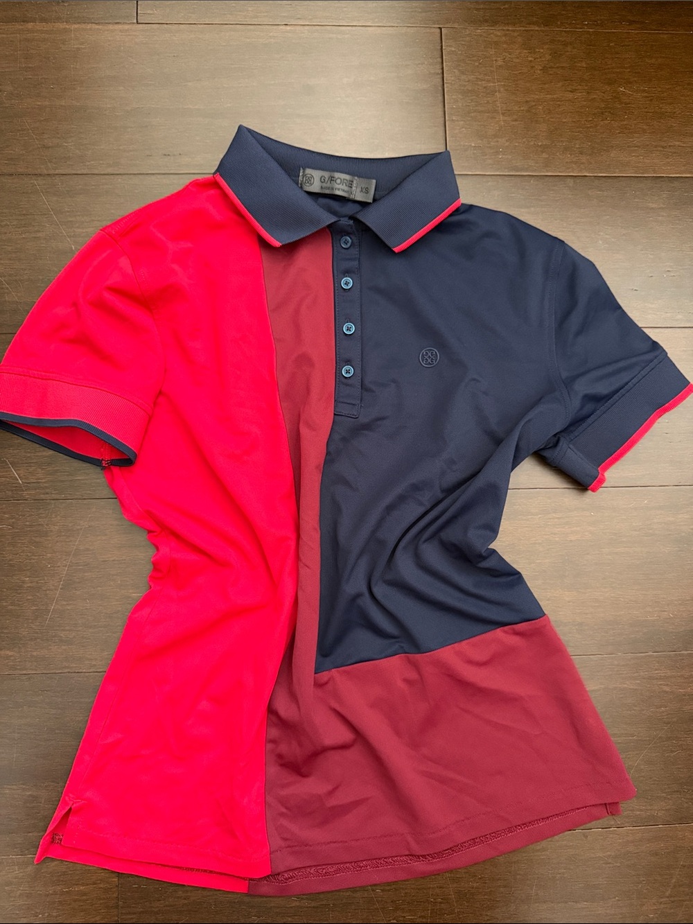 G/FORE Colorblock Polo Shirt in Navy, Red & Burgundy